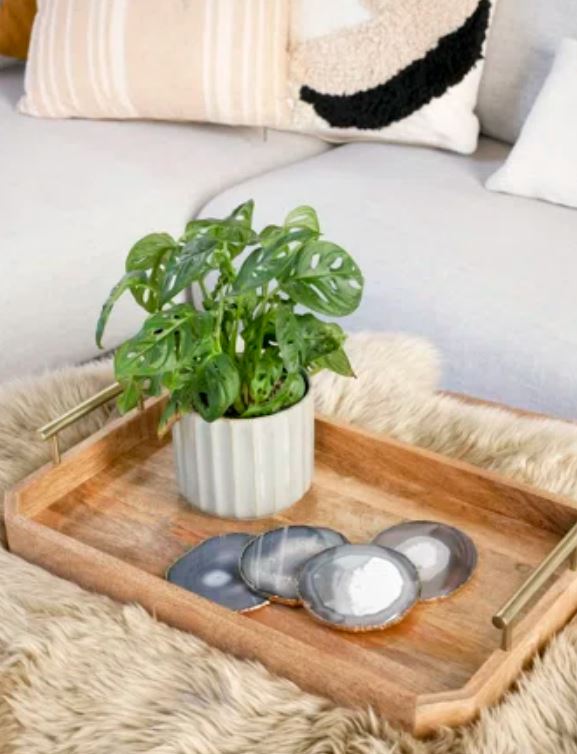 Natural Agate Stone Coaster Set of 4 with Gold Metal Holder