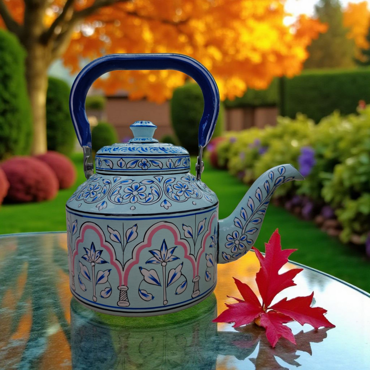 Hand-painted stainless steel tea kettle 1.5L with Indo-Pak truck art design by Dastkaari