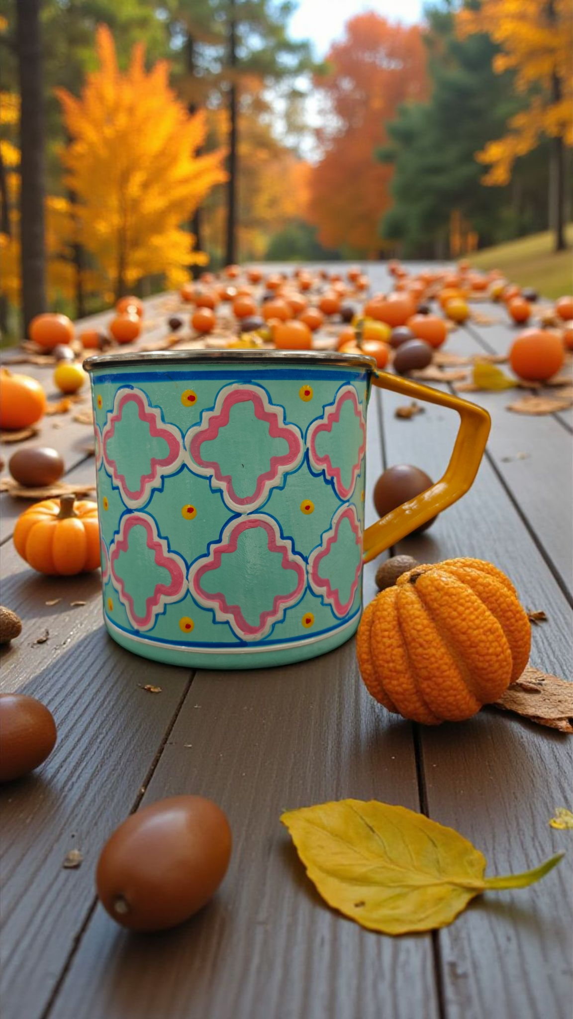 Steel Mug — Quatrefoil Geometric Pattern