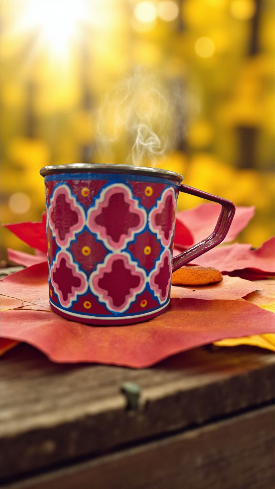 Steel Mug — Quatrefoil Geometric Pattern