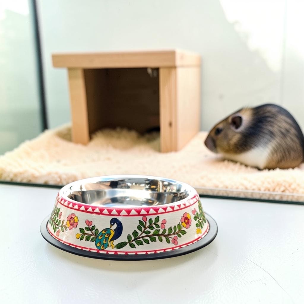 Stainless Steel Pet Bowl with Non-Slip Ring | Peacock Design
