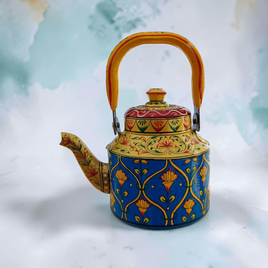 Tea Kettle 1L — Blue Gold Floral Design