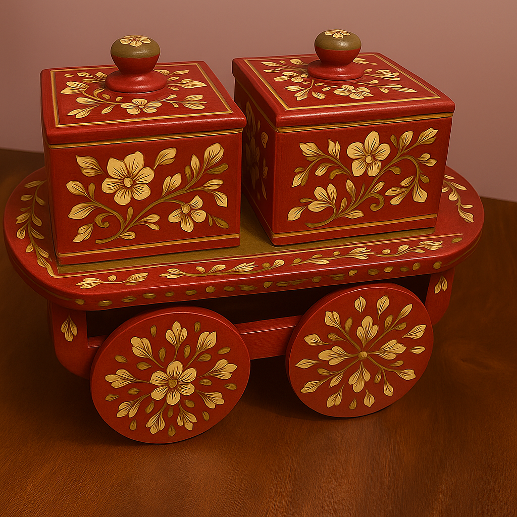 Mango Wood Spice Rairi — 2 Box Cart | Maroon & Olive