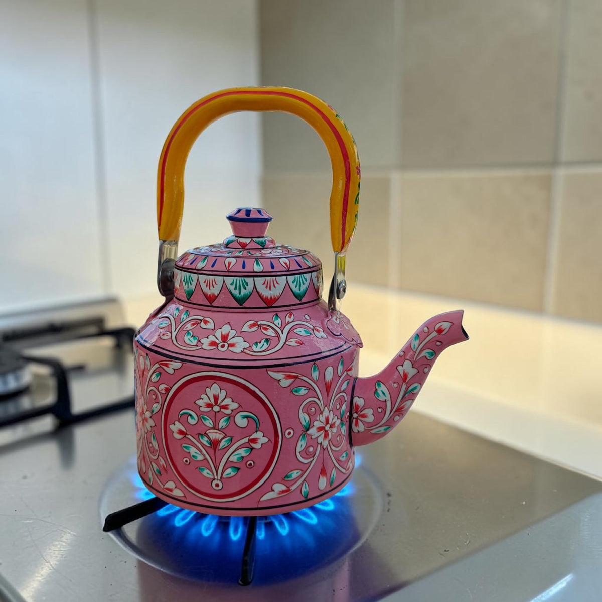 Tea Kettle 1L — Floral Design Coral Pink