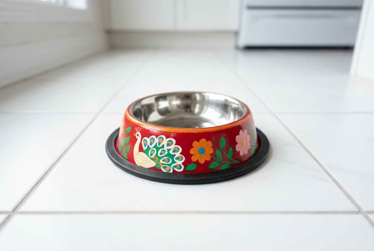 Stainless Steel Pet Bowl with Non-Slip Ring | White Peacock series
