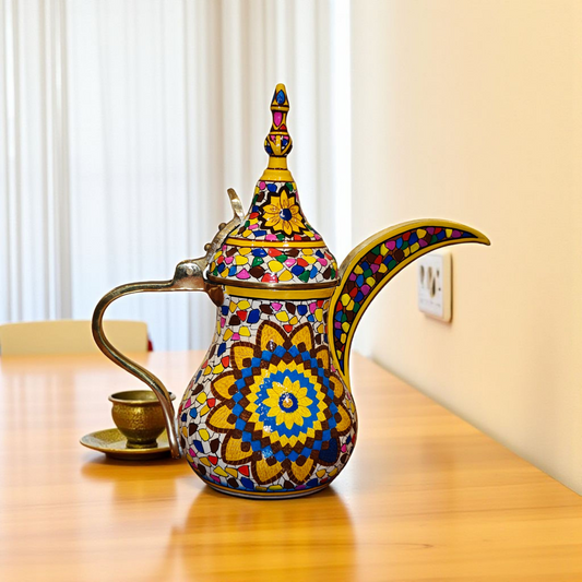 Brass Dallah - Mosaic Illusion Series | White Pearl