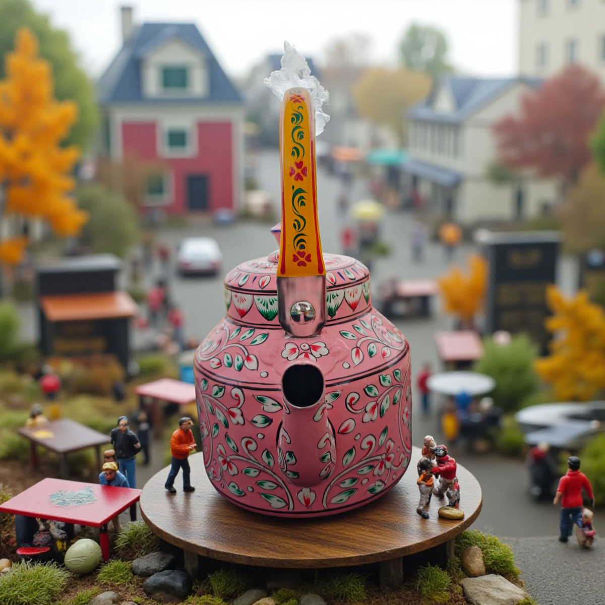 Pink decorative teapot with intricate patterns side view pichai art by Dastkaari