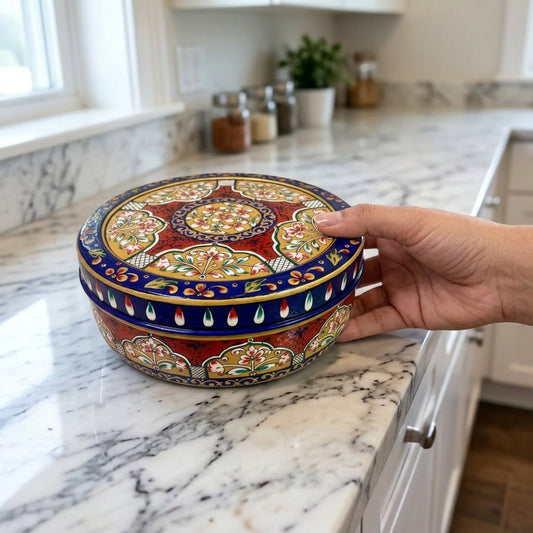 Masala Dabba Spice Box — 8" with 7 Containers — Red Navy