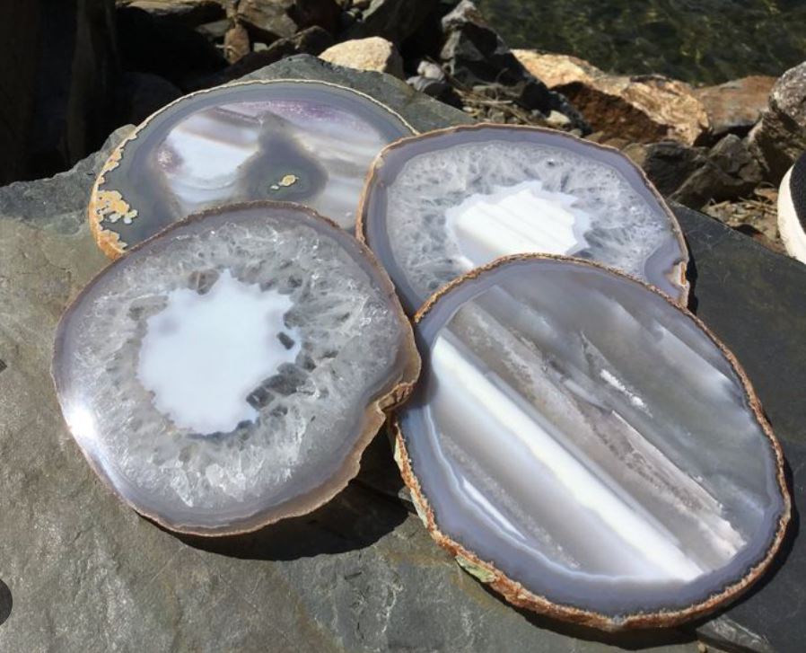 Natural Agate Stone Coaster Set of 4 with Gold Metal Holder