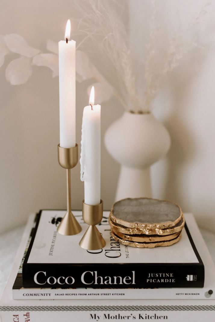 Natural Agate Stone Coaster Set of 4 with Gold Metal Holder