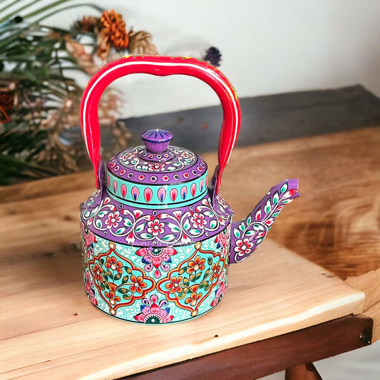 Hand-Painted Aluminum Tea Kettle - 1L | Vintage Indian Kettle | Artistic Home Décor