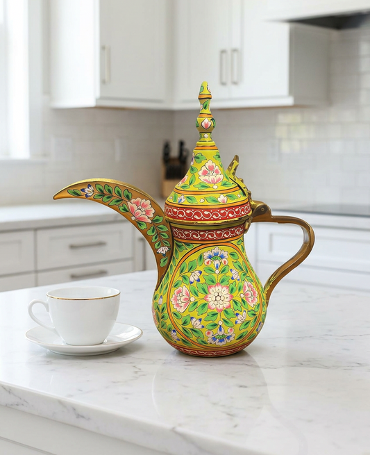 Dallah in a white kitchen with marble counter
