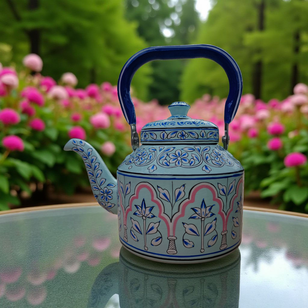 Hand-painted stainless steel tea kettle 1L with Indo-Pak truck art design by Dastkaari