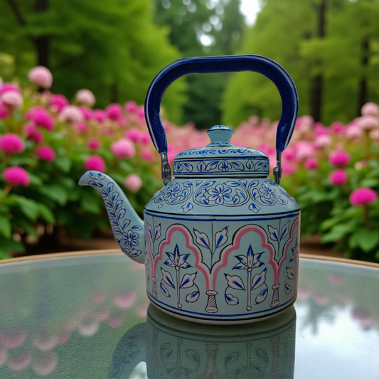 Hand-painted stainless steel tea kettle 1L with Indo-Pak truck art design by Dastkaari