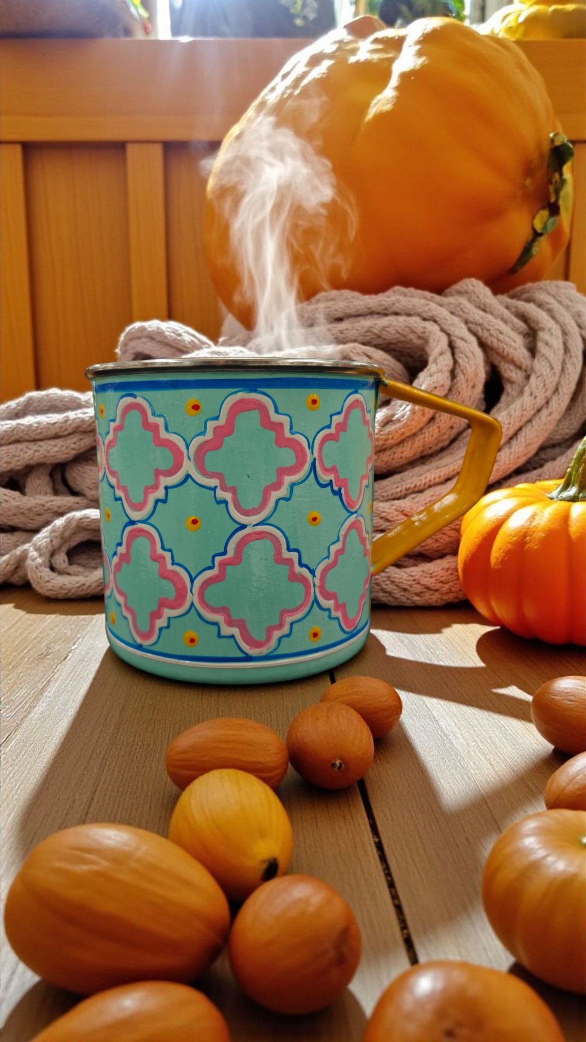 Steel Mug — Quatrefoil Geometric Pattern