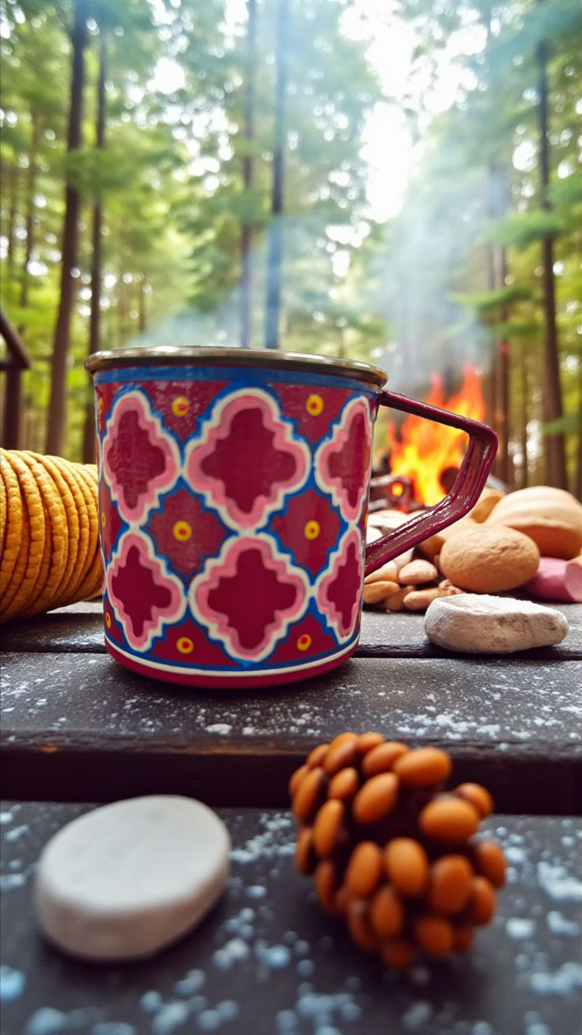 Steel Mug — Quatrefoil Geometric Pattern