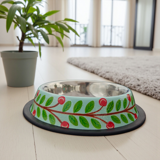 Stainless Steel Pet Bowl with Non-Slip Ring | Cherry Vine