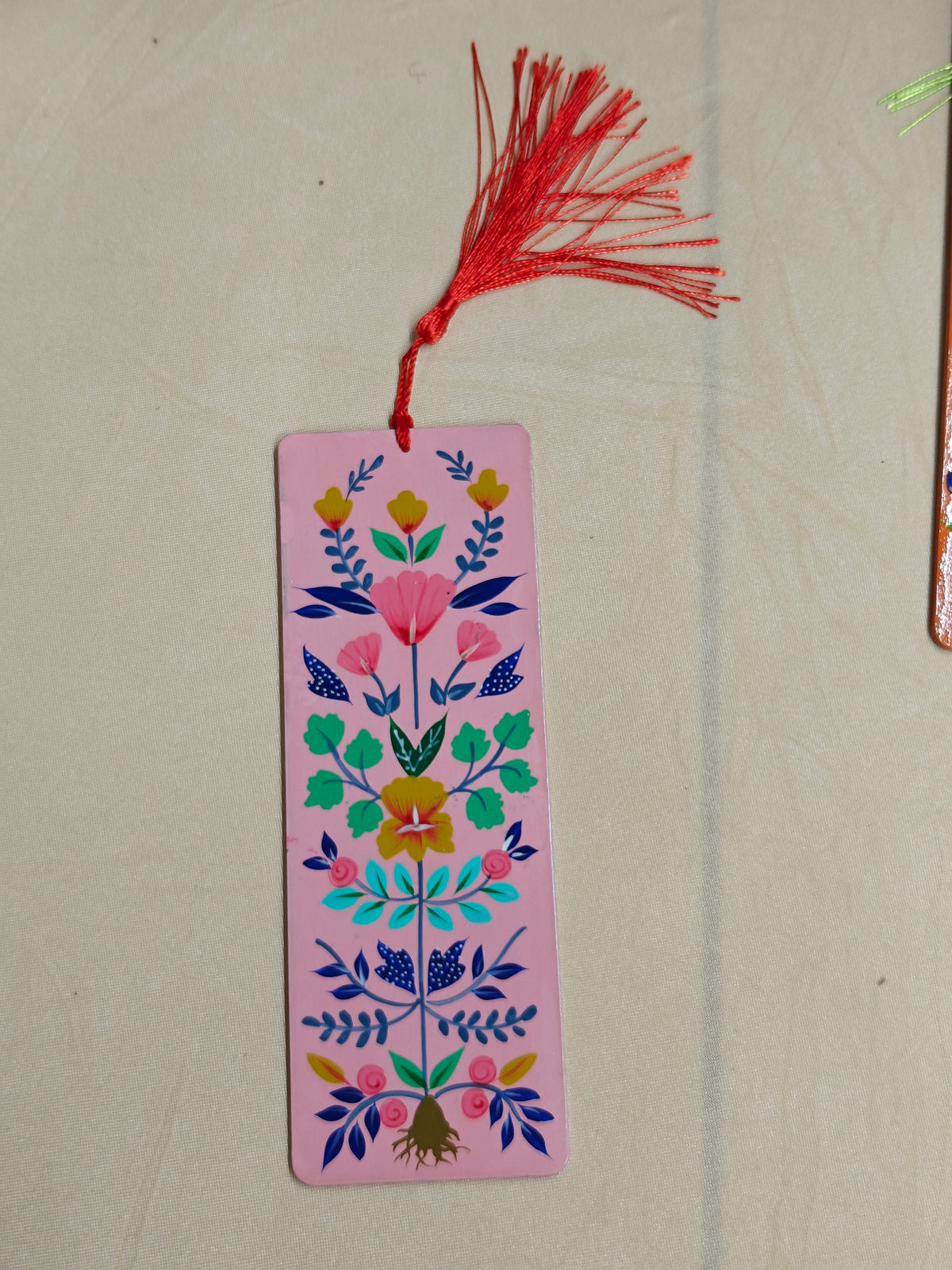 Hand painted wood bookmark light blue aquatic lily pad plant pattern book lover gift