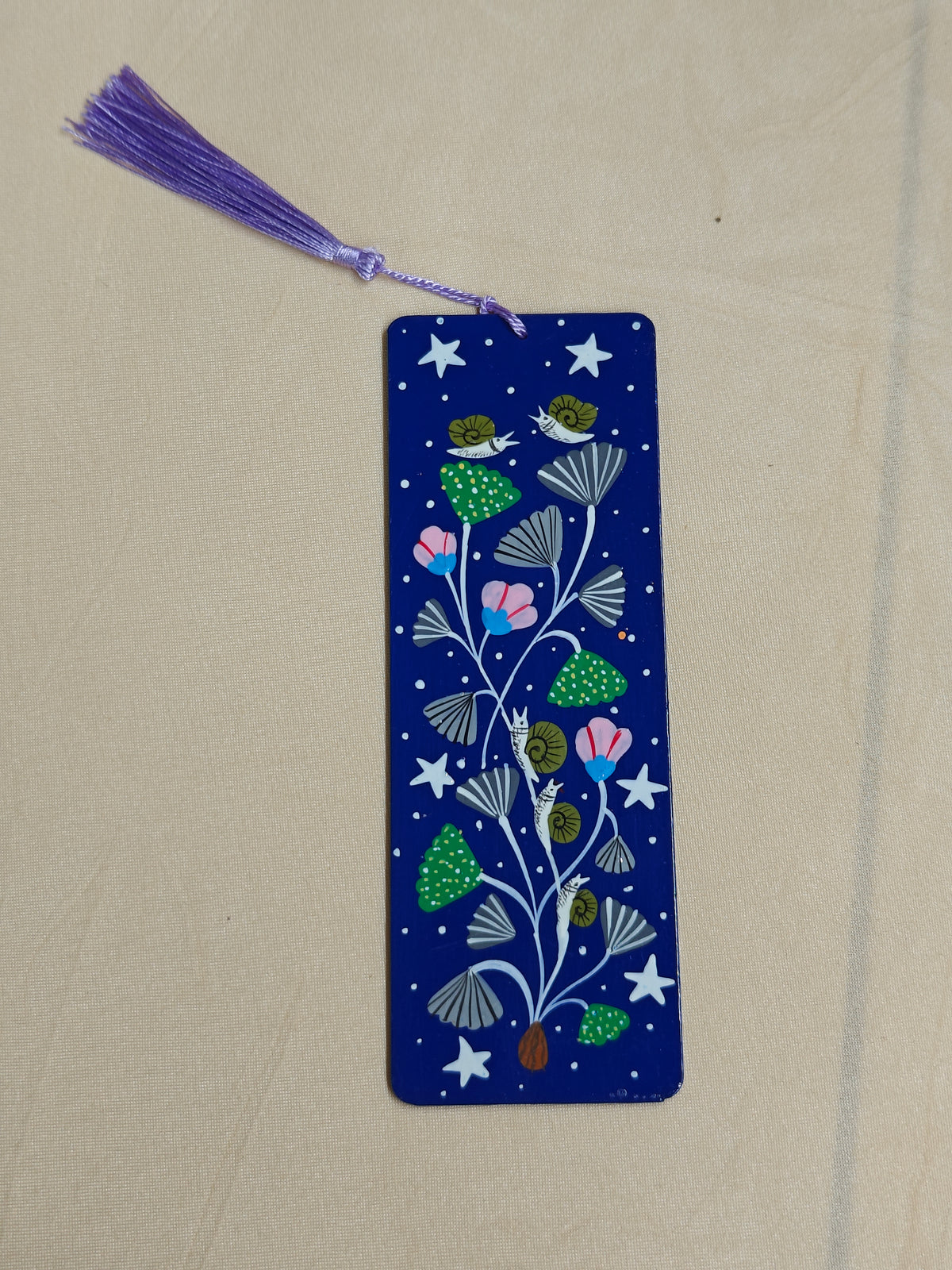 Botanical bookmark set handpainted tropical leaves flowers symmetrical folk art designs with tassels
