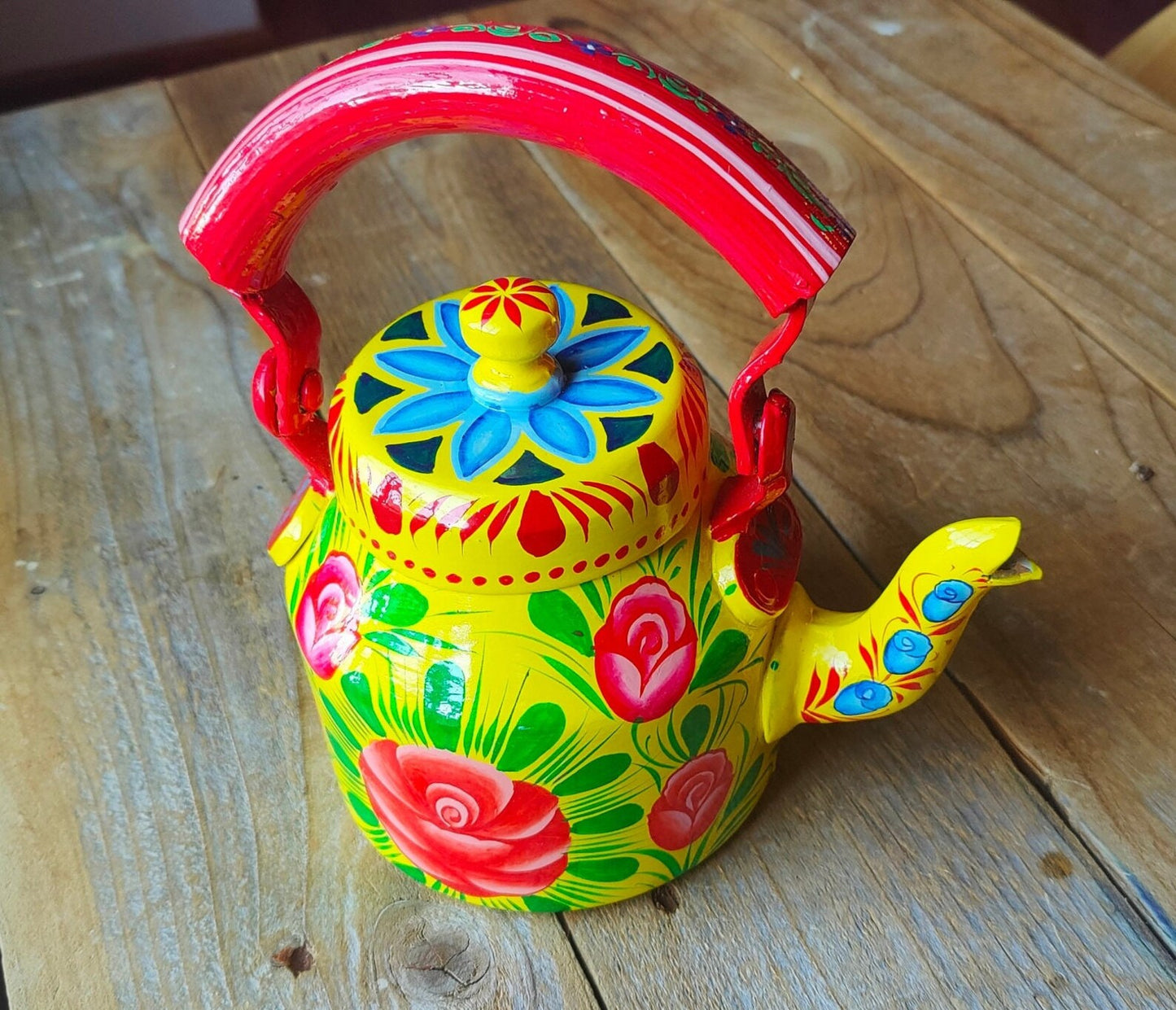 Hand-Painted Stainless Steel Tea Kettle - 750ml | Artistic Indian Tea Pot | Decorative Centerpiece