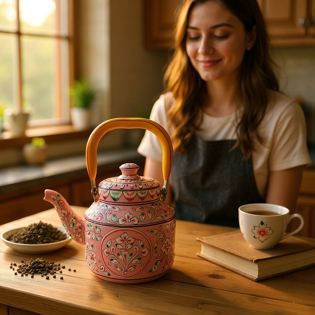 Hand-painted stainless steel tea kettle 1L unique housewarming gift by Dastkaari