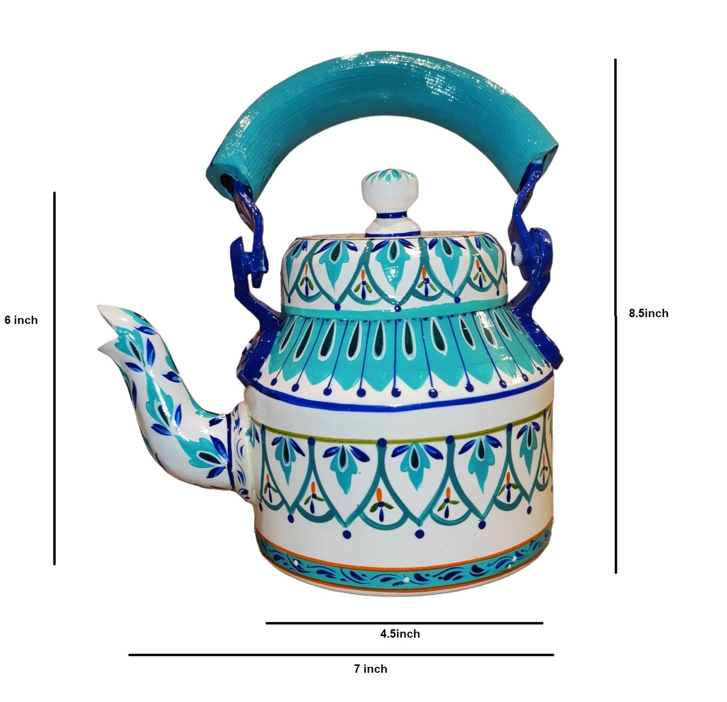 Hand-Painted Stainless Steel Tea Kettle - 750ml | Artistic Indian Tea Pot | Decorative Centerpiece