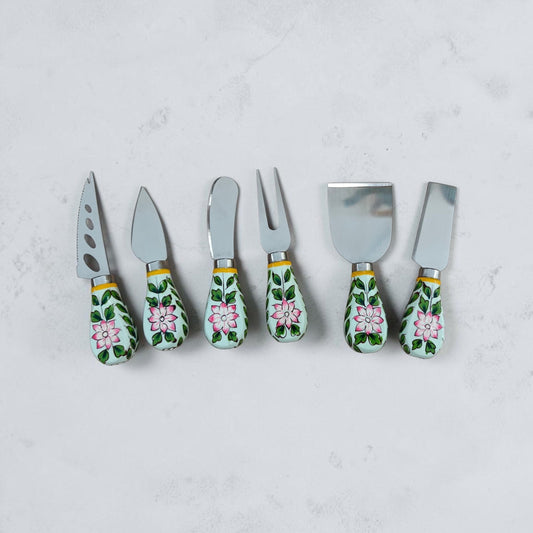 Hand-Painted Floral Cheese Knife Set – 6-Piece Stainless Steel Cheese & Charcuterie Set