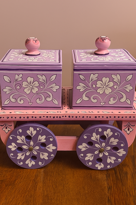 Mango Wood Lavender and pink Rairi wooden boxes for dry storage by Dastkaari