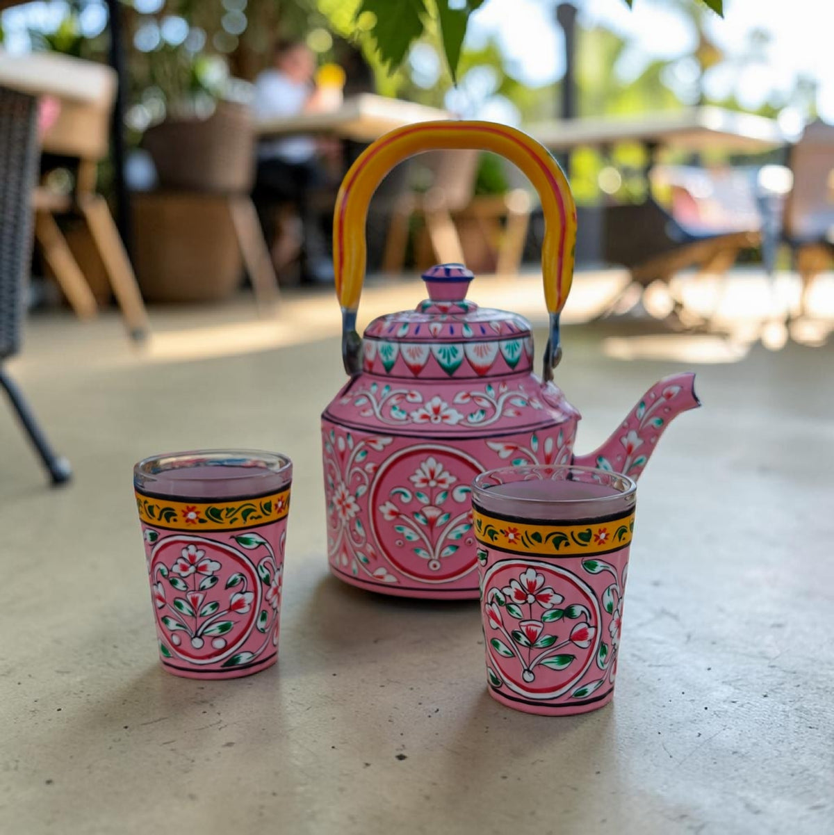 Tea Kettle 1L — Floral Design Coral Pink