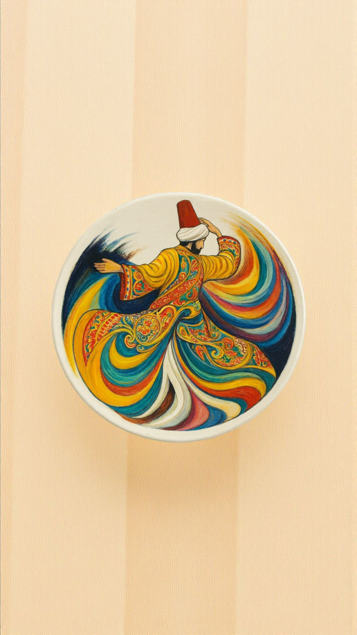 Colorful 12" Mango wood wall art or table art with a whirling dervish by Dastkaari