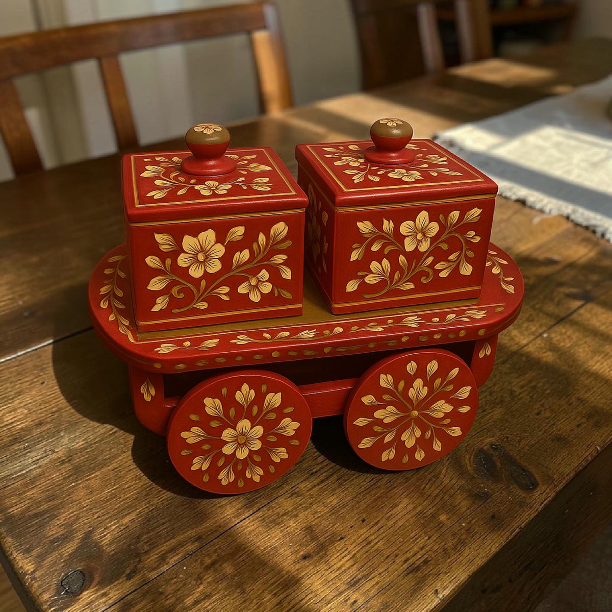 Mango Wood Spice Rairi — 2 Box Cart | Maroon & Olive