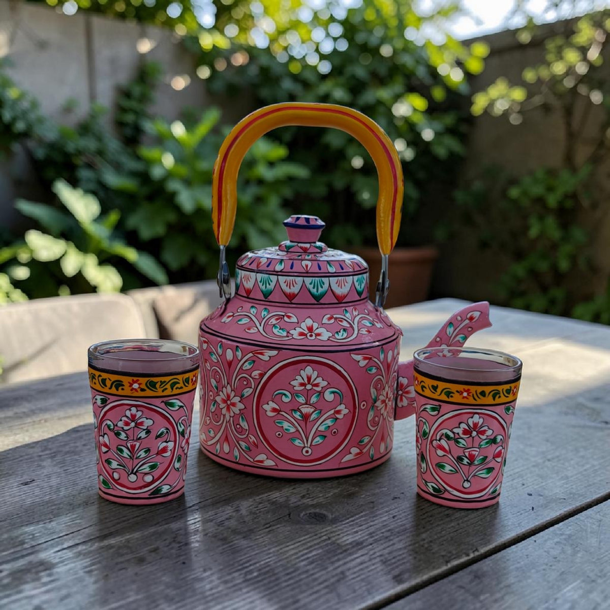 Tea Kettle 1L — Floral Design Coral Pink
