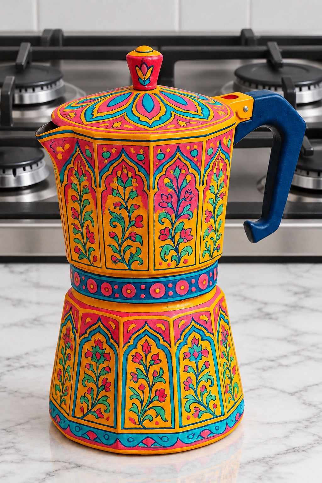 Espresso Maker Bialetti Moka Pot Italian Style - Sunset Yellow Floral Design