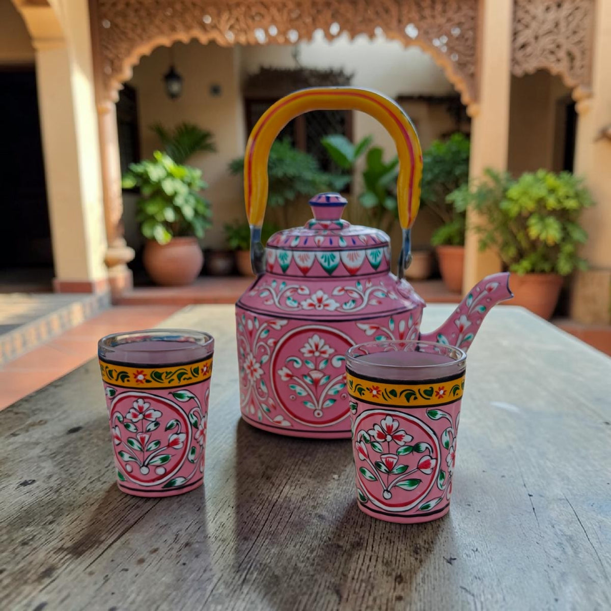 Tea Kettle 1L — Floral Design Coral Pink