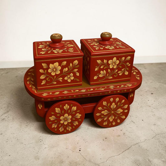 Mango Wood Spice Rairi — 2 Box Cart | Maroon & Olive