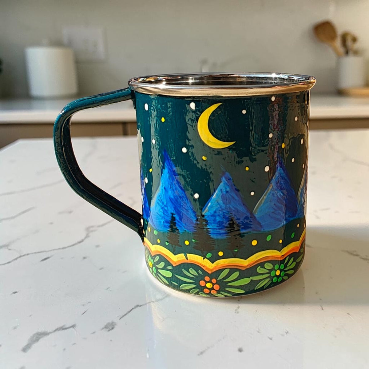 Steel Mug Night scenic Mountain view for Tea and Coffee