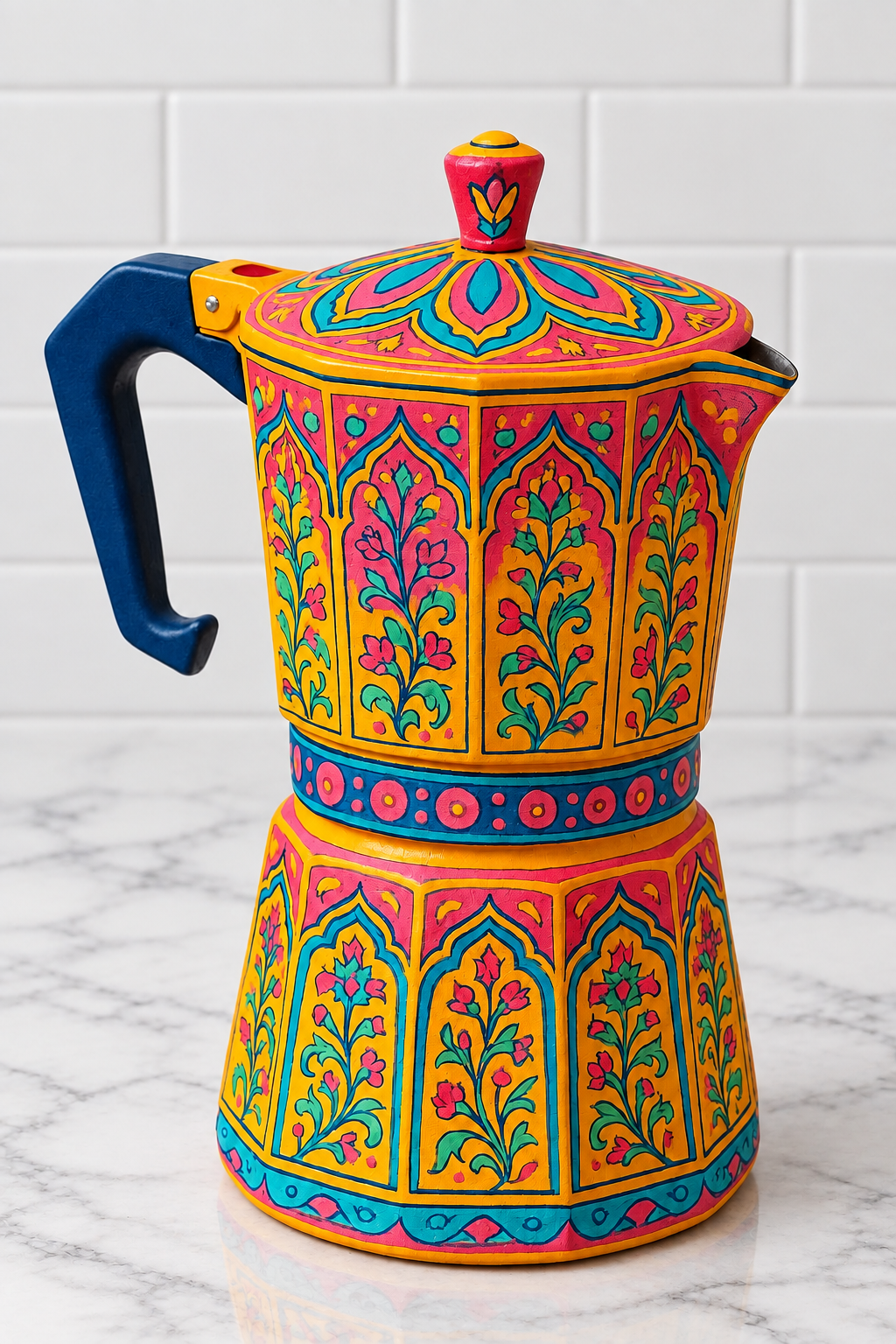 Espresso Maker Bialetti Moka Pot Italian Style - Sunset Yellow Floral Design