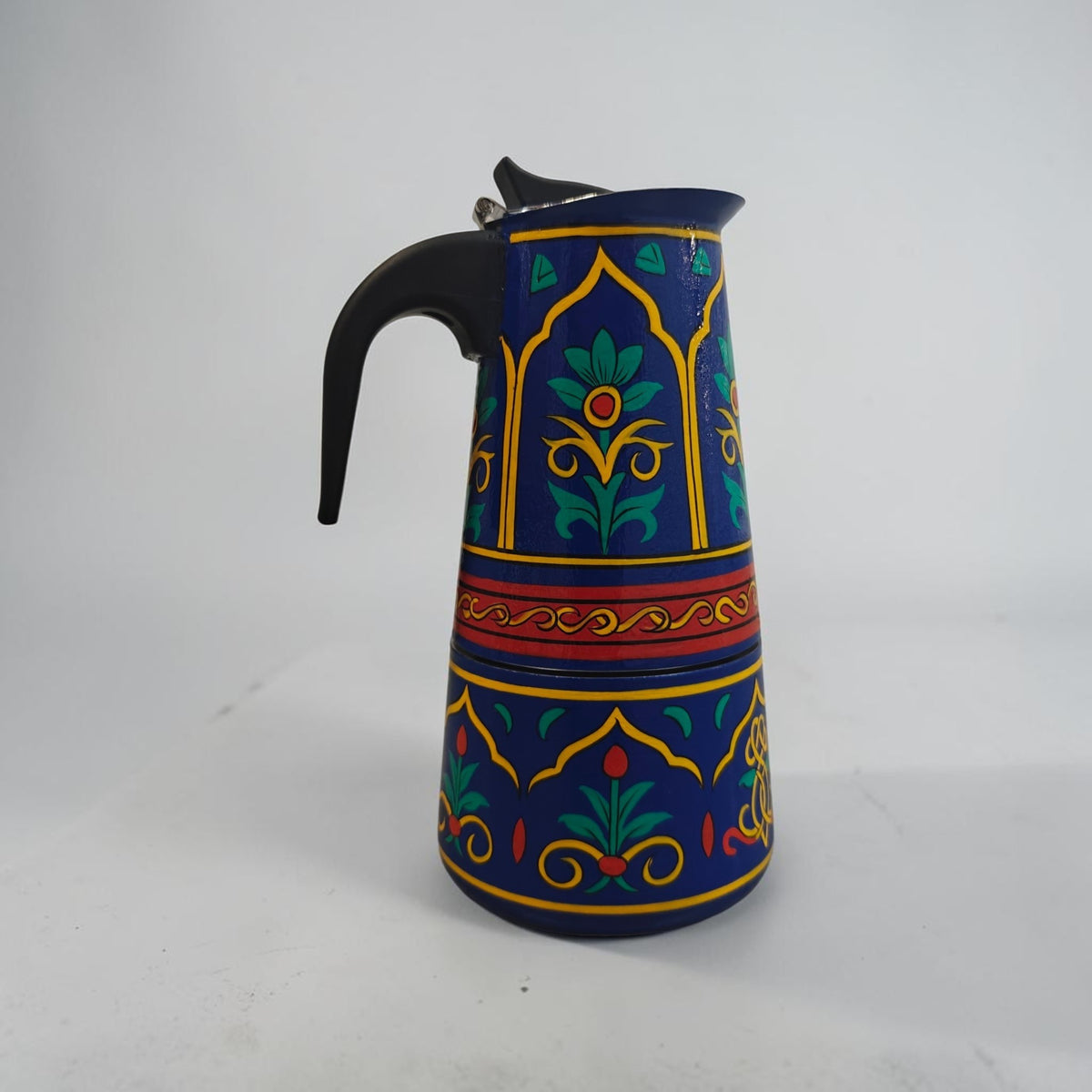 Hand-painted royal blue floral stainless steel moka pot stovetop espresso maker